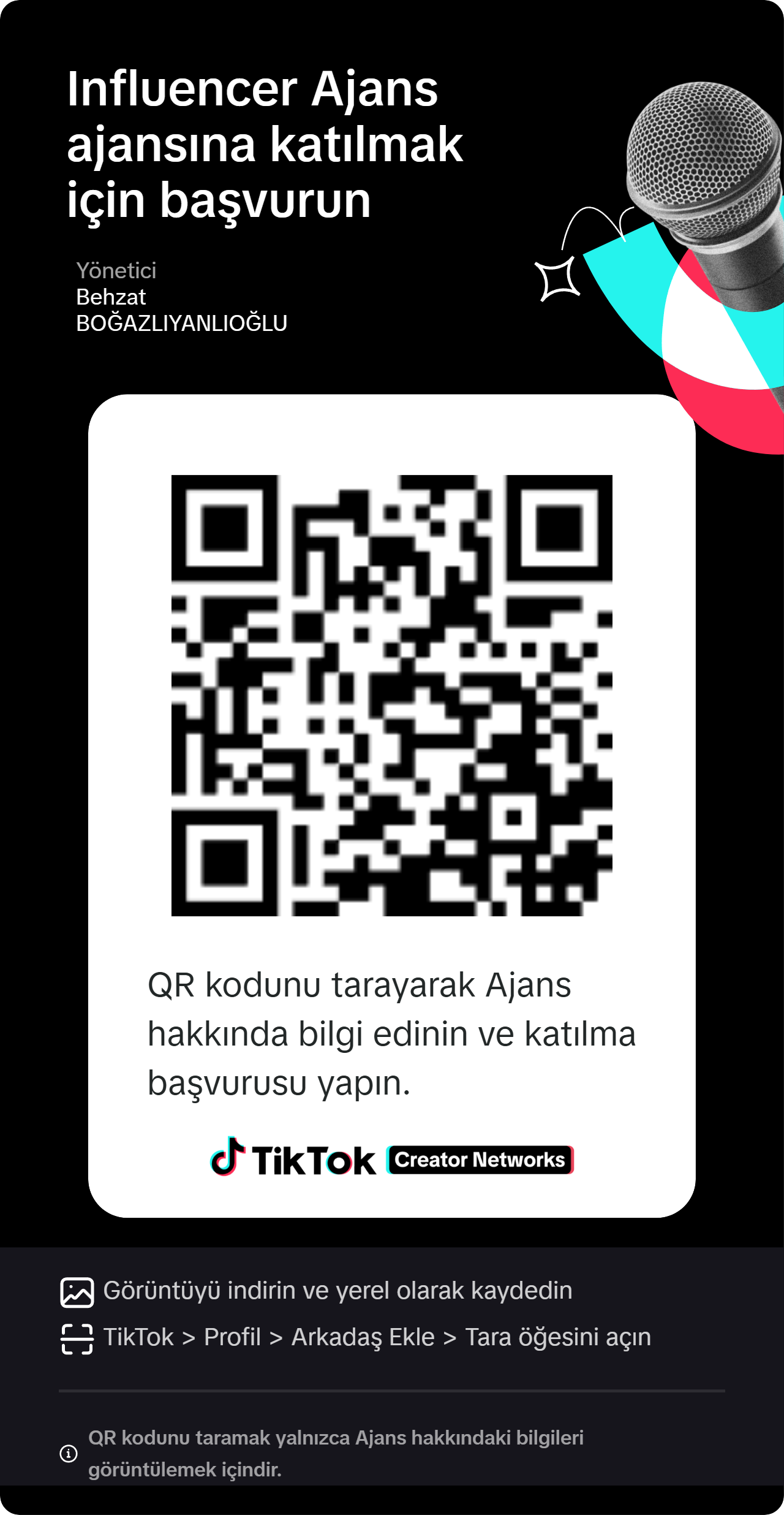 Influencer Ajans TikTok yayıncı başvuru QR kodu